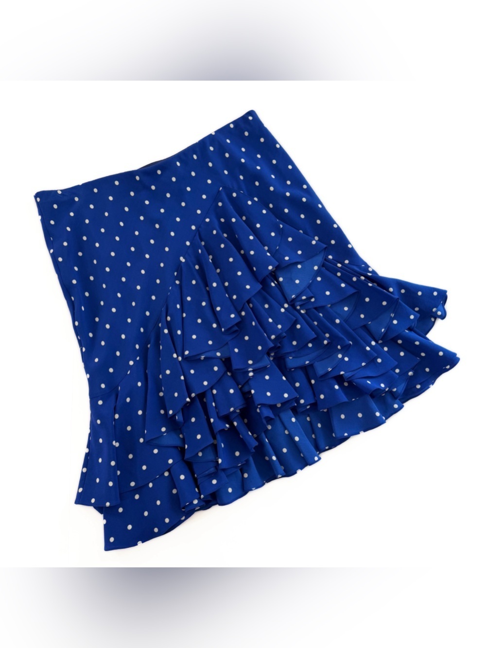 Ralph Lauren Black Label Skirt Womens Sz 10 Blue White Polka Ruffled Flounce